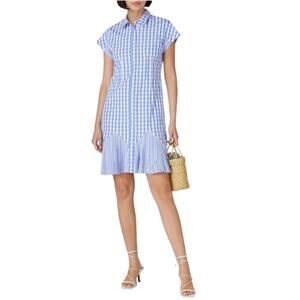Thakoon Womens Dress Size 2 Blue Gingham Check Short Sleeve Casual Shirtdress